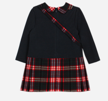 Load image into Gallery viewer, PATACHOU Navy Blue dress with a tartan print and handbag
