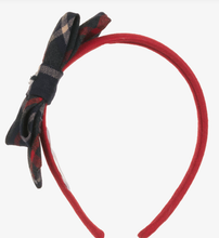 Load image into Gallery viewer, PATACHOU Girls Navy Blue &amp; Red Tartan Bow Hairband
