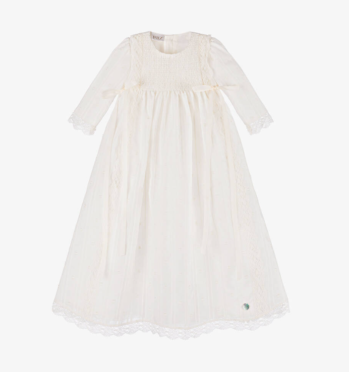 PAZ RODRIGUEZ Cotton Baby Ceremony Gown and Bonnet Set