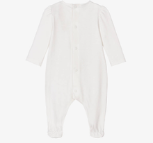 Load image into Gallery viewer, PAZ RODRIGUEZ Ivory Cotton Jersey &amp; Lace Babygrow
