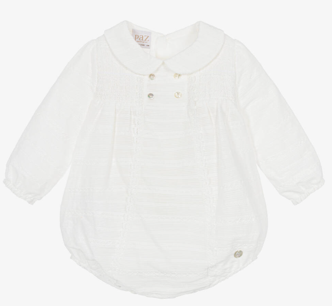 PAZ RODRIGUEZ Ivory Embroidered Cotton Baby Shortie