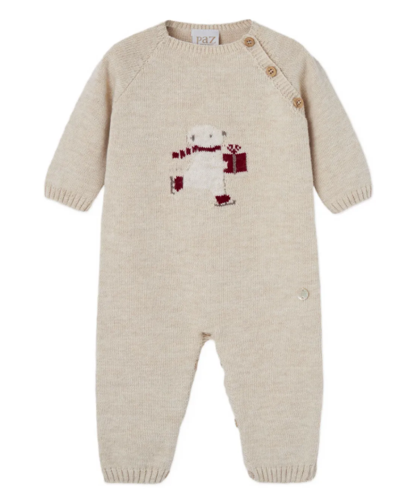 PAZ RODRIGUEZ Boys Beige Wool Knit Festive Babygrow