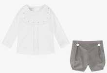 Load image into Gallery viewer, PAZ RODRIGUEZ Baby Boys Grey &amp; White Cotton Shorts Set
