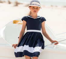 Load image into Gallery viewer, PATACHOU Girls Navy Blue &amp; White Cotton Dress
