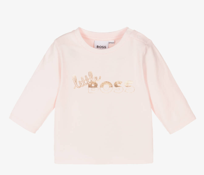 HUGO BOSS Girls Pink & Rose Gold Cotton Top