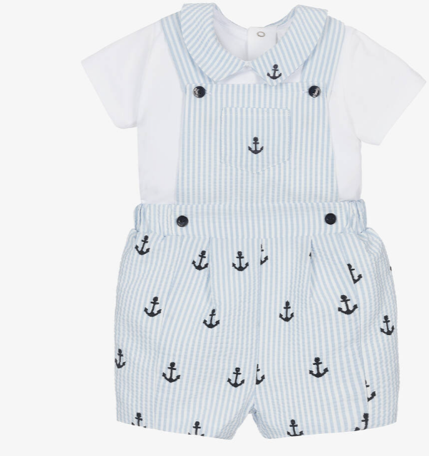 PATACHOU Baby Boys Blue Striped Cotton Dungaree Set