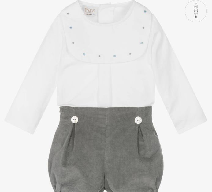 PAZ RODRIGUEZ Baby Boys Grey & White Cotton Shorts Set