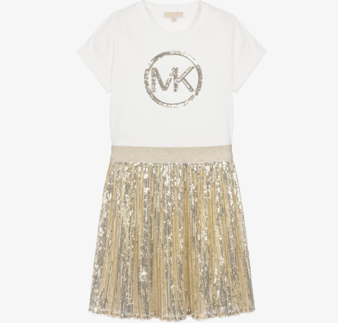 MICHAEL KORS Girls Gold Sequin Cotton & Tulle Dress