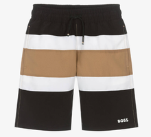 Load image into Gallery viewer, HUGO BOSS Boys Black Striped Swim Shorts
