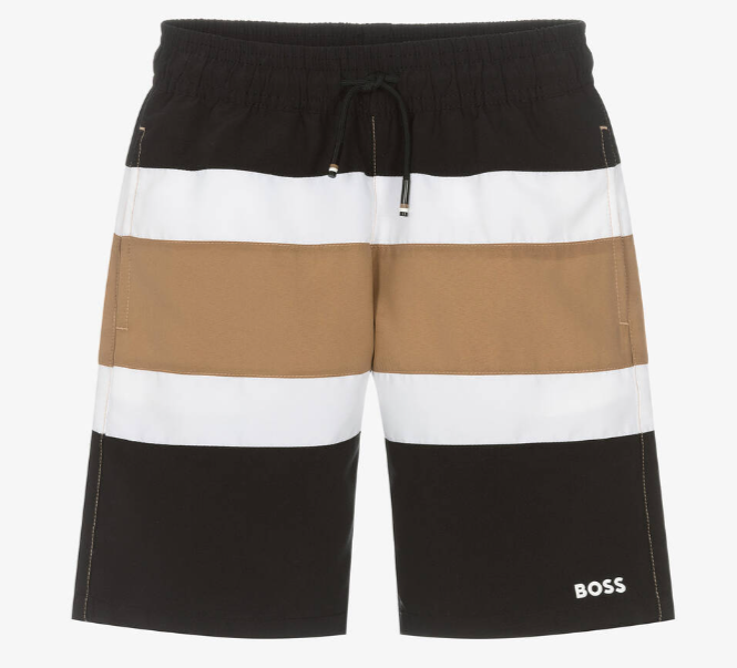 HUGO BOSS Boys Black Striped Swim Shorts