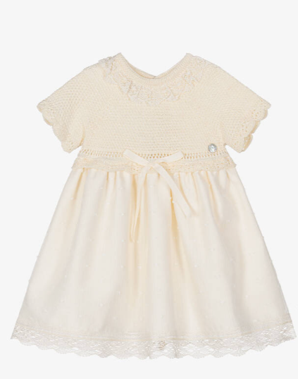 PAZ RODRIGUEZ Baby Girls Ivory Cotton Knit Dress