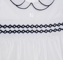 Load image into Gallery viewer, PATACHOU White dress with navy blue embroideries
