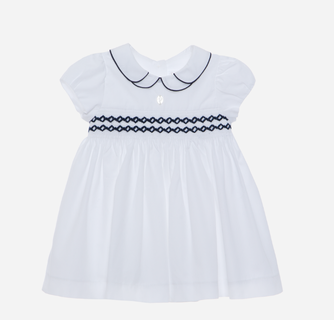 PATACHOU White dress with navy blue embroideries