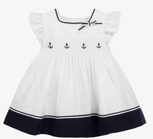 Load image into Gallery viewer, PATACHOU Baby Girls White &amp; Blue Cotton Dress
