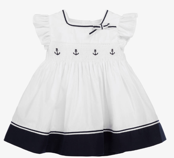 PATACHOU Baby Girls White & Blue Cotton Dress