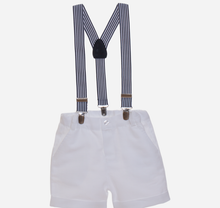 Load image into Gallery viewer, PATACHOU Boys white shorts with suspenders
