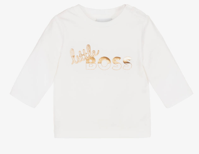 HUGO BOSS Girls White & Rose Gold Cotton Top