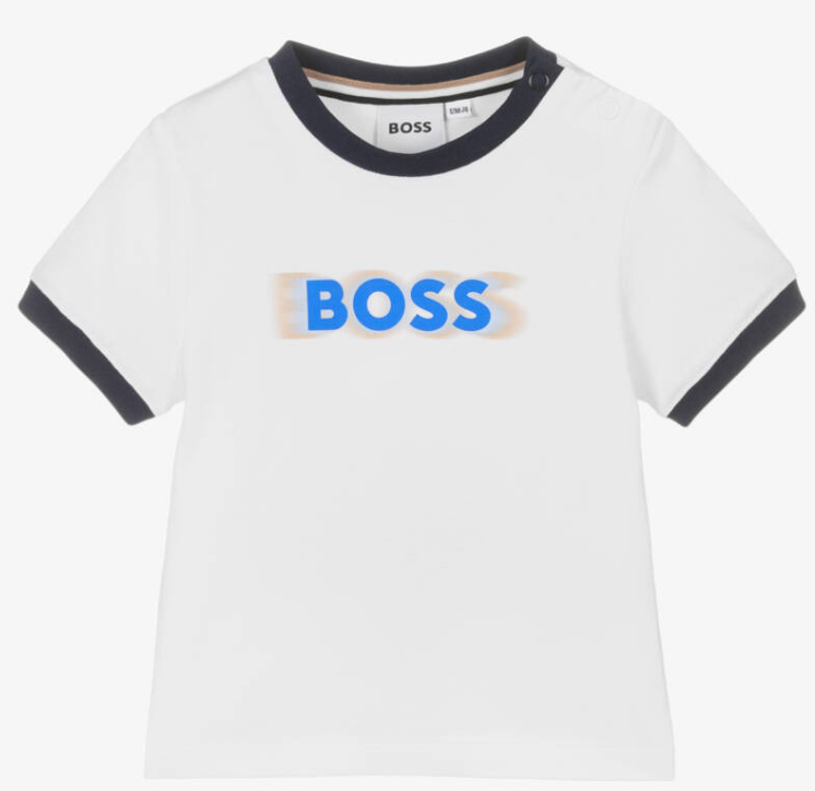 HUGO BOSS Boys White Cotton Shadow Logo T-Shirt