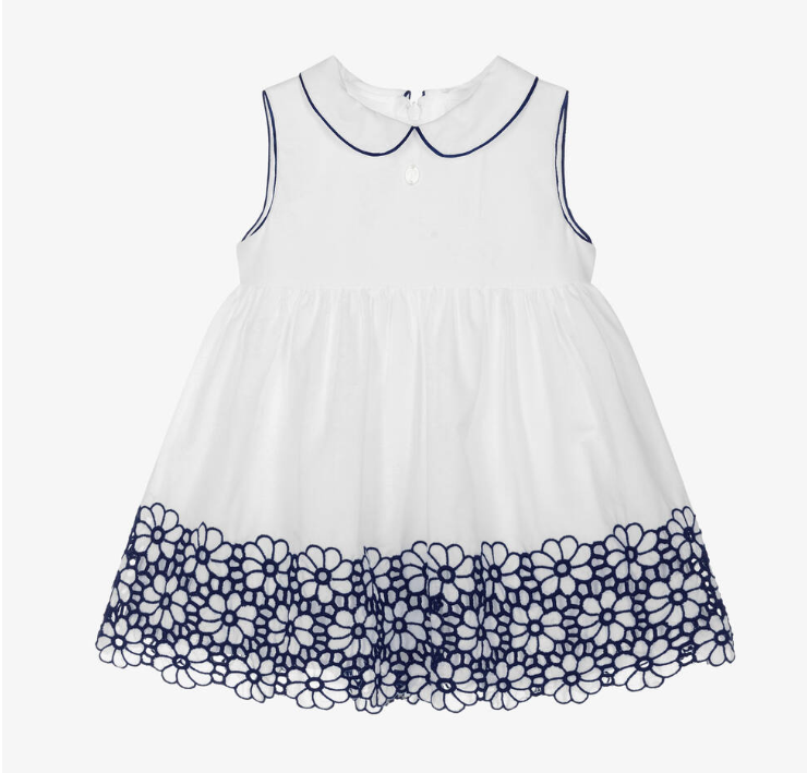 PATACHOU Girls White & Blue Cotton Dress