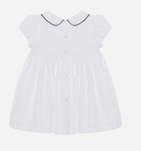 Load image into Gallery viewer, PATACHOU White dress with navy blue embroideries
