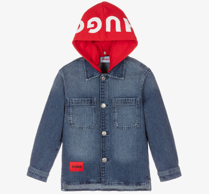 HUGO Boys Blue Denim Hooded Jacket