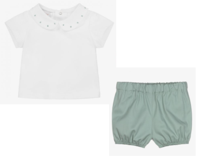 PAZ RODRIGUEZ Green Cotton Shorts Set