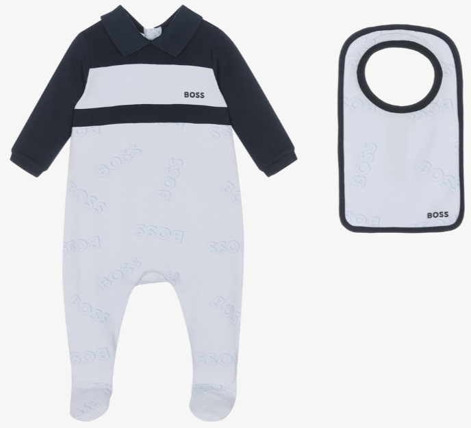 HUGO BOSS Boys Blue Babygrow & Bib Set