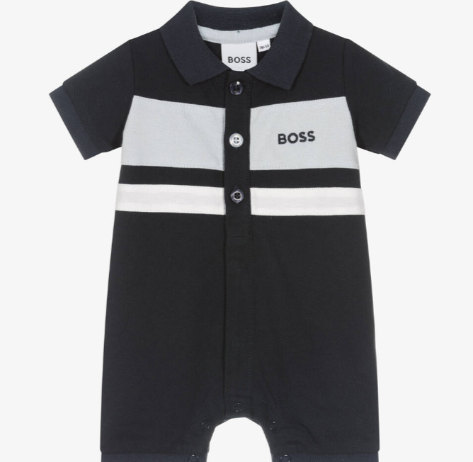 HUGO BOSS Baby Boys Blue Piqué Cotton Shortie