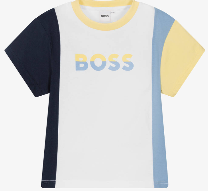 HUGO BOSS Boys White & Blue Cotton Logo T-Shirt