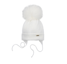 Load image into Gallery viewer, IL TRENINO WOOL BABY HAT WITH FUR POMPOM
