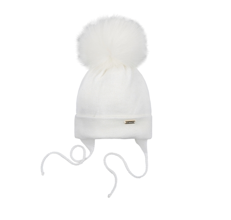 IL TRENINO WOOL BABY HAT WITH FUR POMPOM