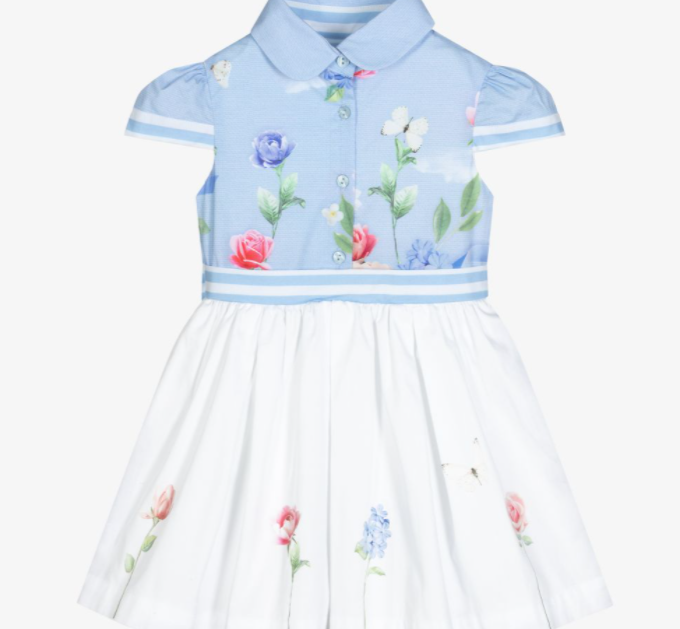 LAPIN HOUSE Girls Blue Floral Cotton Dress