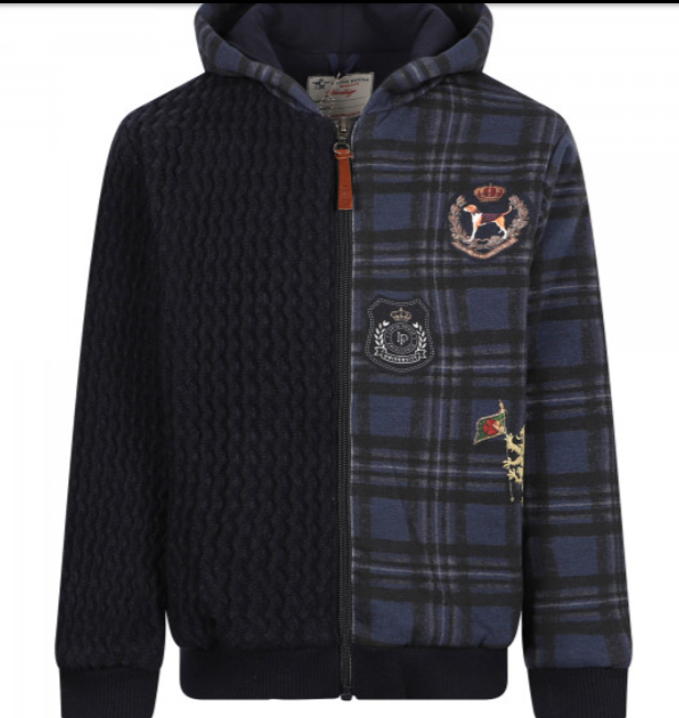 LAPIN HOUSE Appliqued Logo Patches Zipped Hoodie in Navy