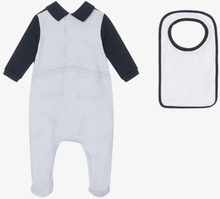 Load image into Gallery viewer, HUGO BOSS Boys Blue Babygrow &amp; Bib Set
