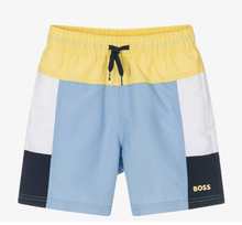 Load image into Gallery viewer, HUGO BOSS Boys Blue Colourblock Swim Shorts
