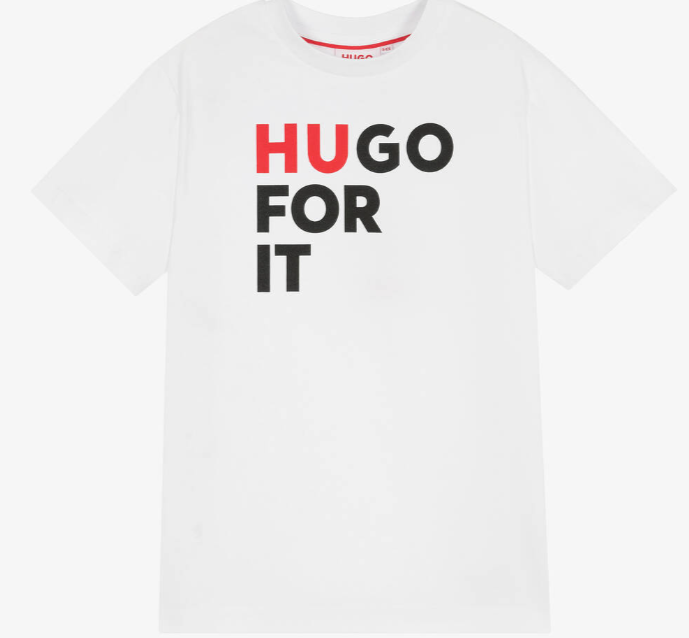 HUGO Boys White Cotton Logo T-Shirt