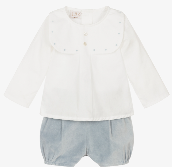 PAZ RODRIGUEZ Boys Ivory & Blue Shorts Set