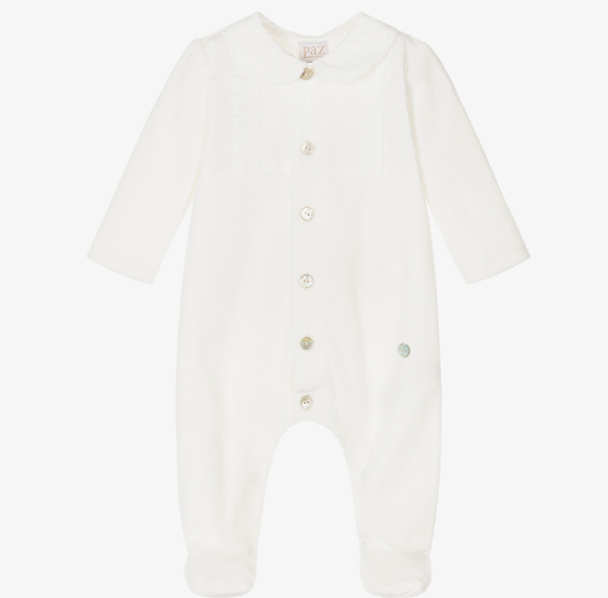 PAZ RODRIGUEZ Ivory Velour Babygrow