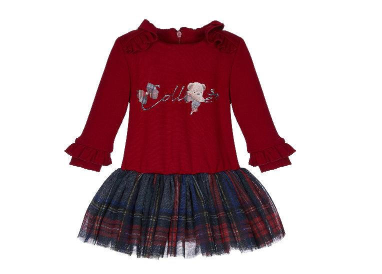 Lapin House Teddy Print check tutu skirt