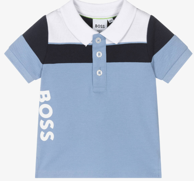 HUGO BOSS Boys Blue Cotton Logo Polo Shirt