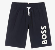 Load image into Gallery viewer, HUGO BOSS Boys Navy Blue Logo Swim Shorts
