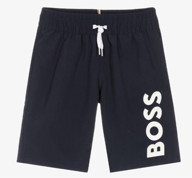 HUGO BOSS Boys Navy Blue Logo Swim Shorts