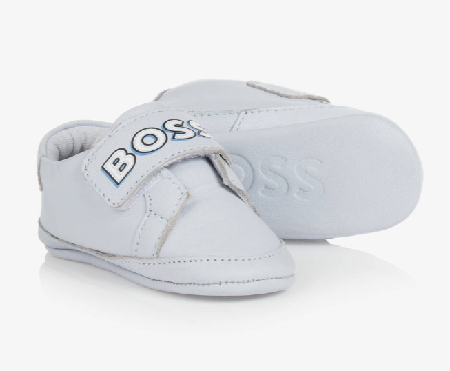 HUGO BOSS Boys Blue Leather Logo Pre-Walker Trainers