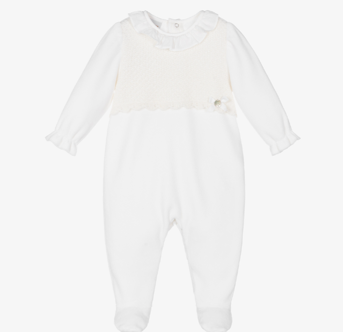 PAZ RODRIGUEZ Ivory Velour Babygrow