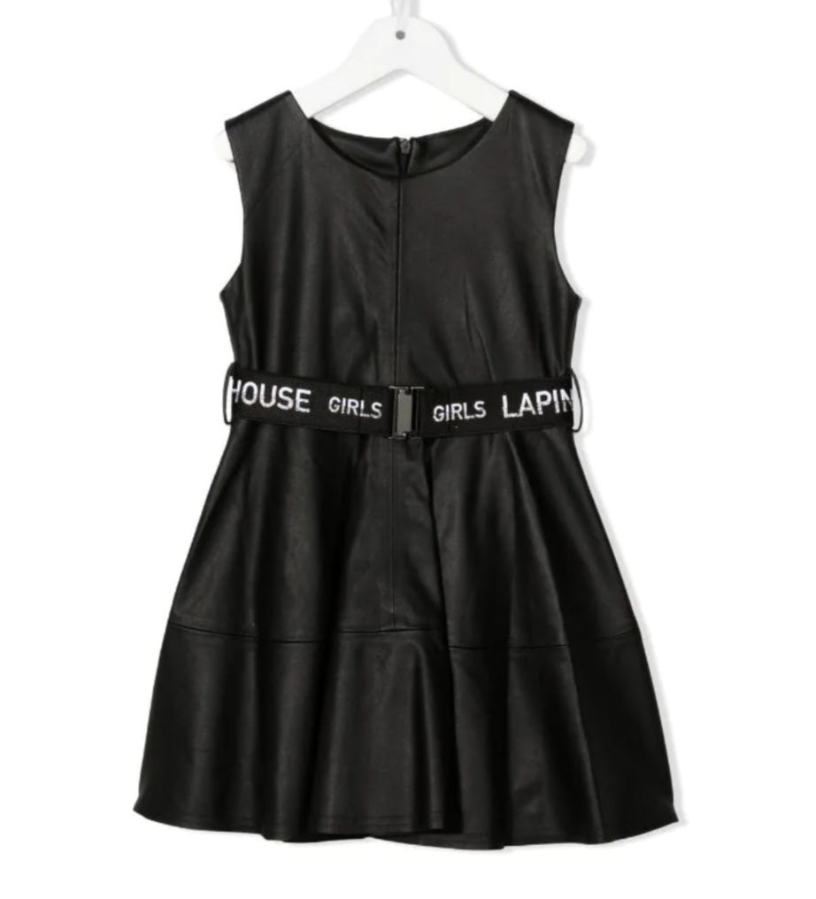 LAPIN HOUSE Leather Look A-Line Midi Dress