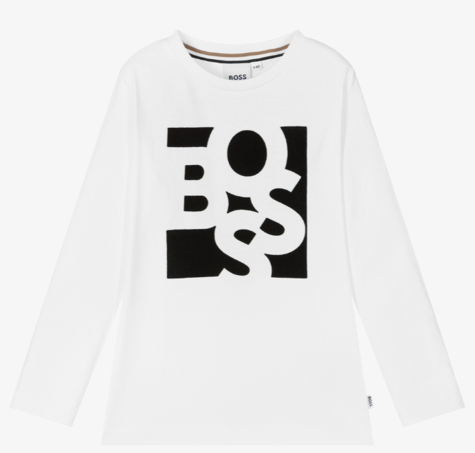 HUGO BOSS Boys White Cotton Logo Top