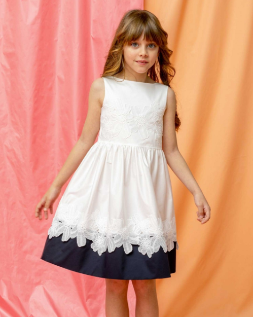 Aletta Cotton White and Navy Dress