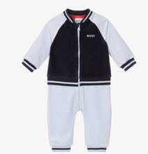 Load image into Gallery viewer, HUGO BOSS Baby Boys Blue Velour Romper
