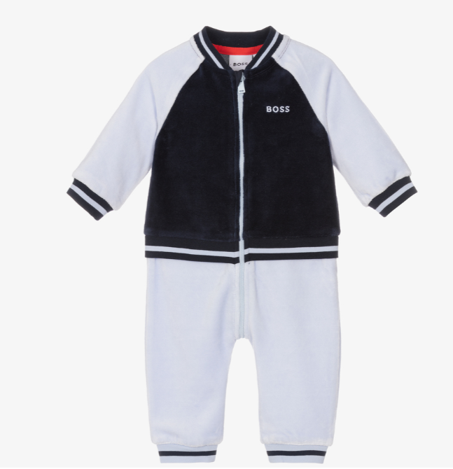 HUGO BOSS Baby Boys Blue Velour Romper