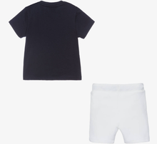 Load image into Gallery viewer, HUGO BOSS Boys Navy Blue &amp; White Cotton Shorts Set
